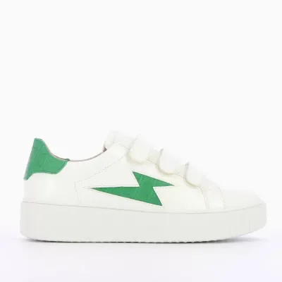 Baskets eclair blanches a details croco vert menthe