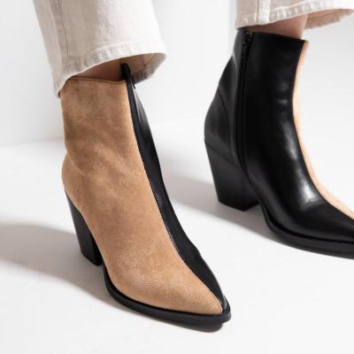 Bottines a talon bi matiere beige et noir