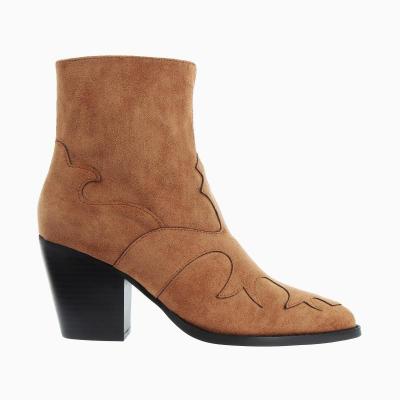 Bottines santiags camel a decoupes western